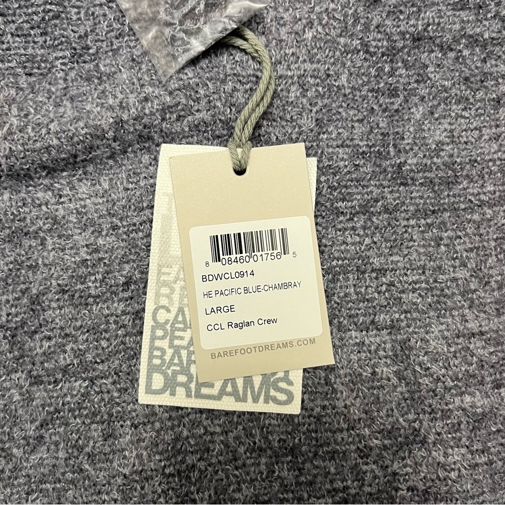 Barefoot Dreams CozyChic Lite Raglan Sweater Pacific Blue Size L NWT - Picture 9 of 14